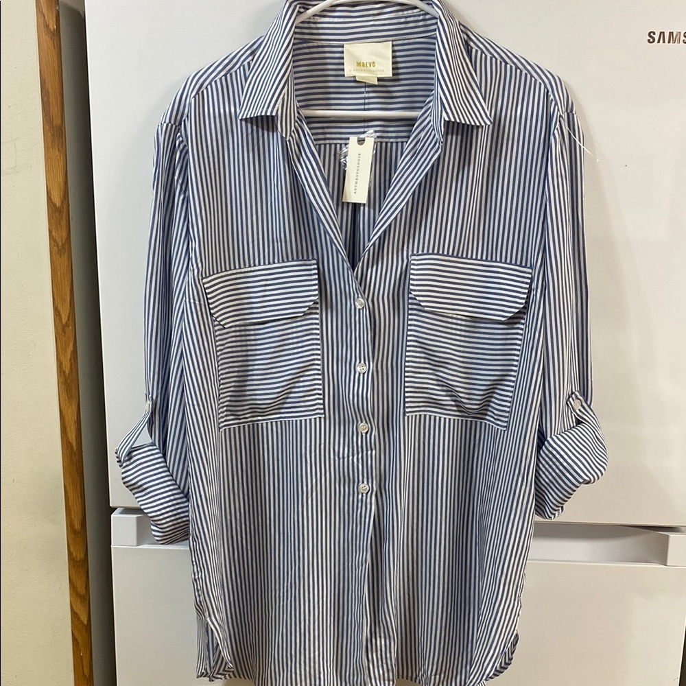 Anthropologie Maeve Navy and White Striped Shirt
